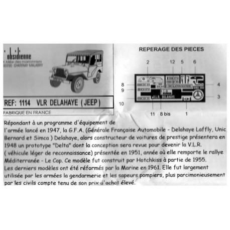 Kit résine HO et détaillage VLR DELAHAYE JEEP
