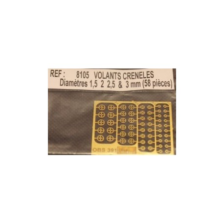 58 volants creneles modèles diamètres (1,5, 2, 2,5 et 3 mm)