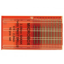 Jeu de 10 forets HSS 0,5 à 2,2 mm - Queue de 2,35mm