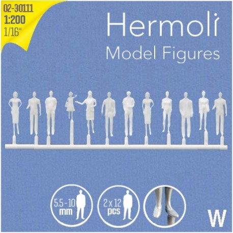 Personnages 3D 1:200. 24 figurines blanches, debout